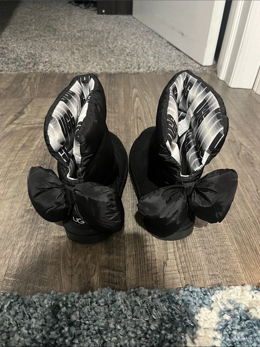 UGG Girl’s Black Bow Winter Boots with Printed Lining